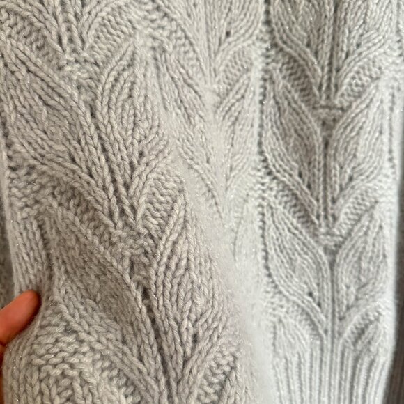 GARNET HILL light gray 98% recycled cashmere thicker Glitter Knit Sweater - Sz L - Picture 3 of 5